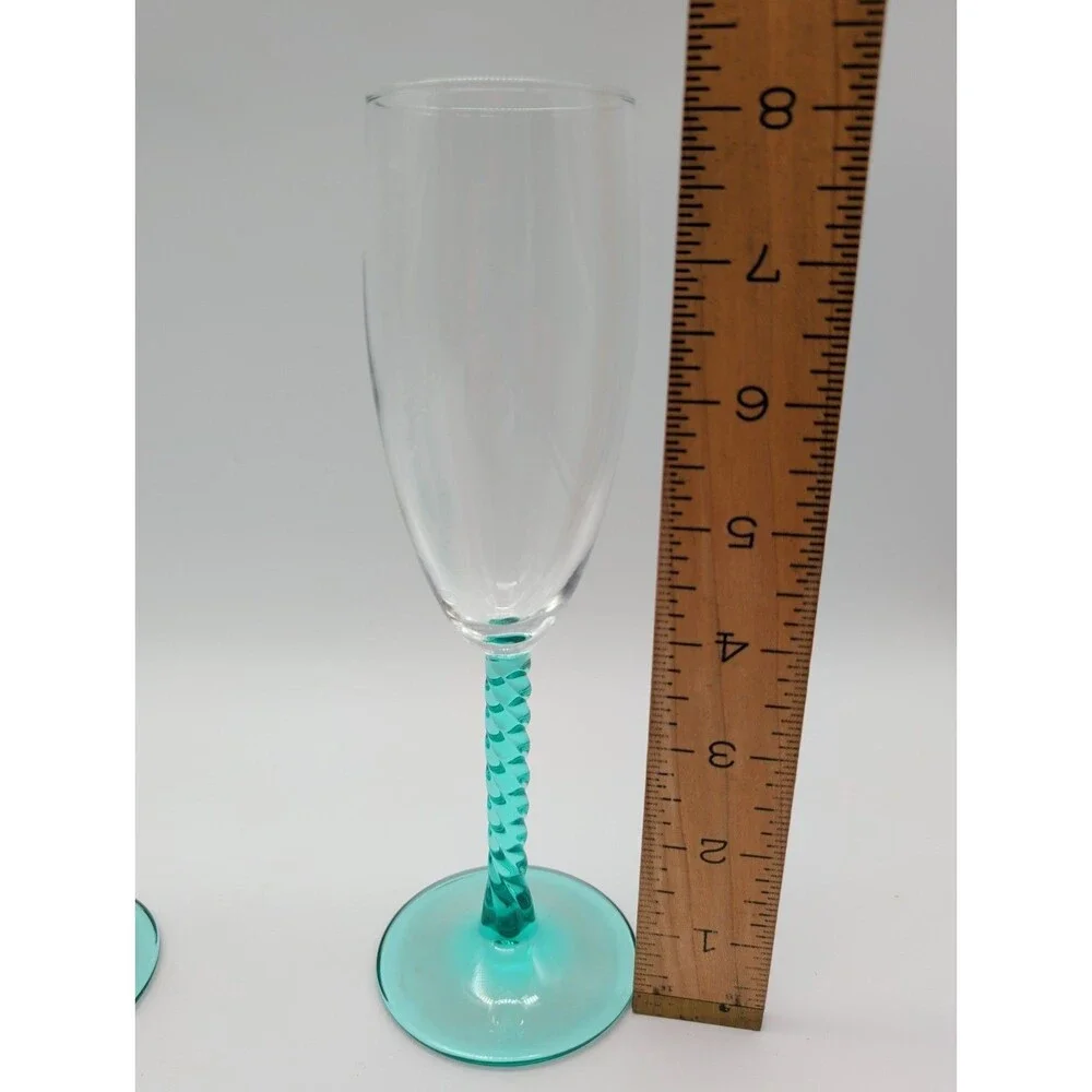 Set of 4 Vintage Cristal D'Arques Angelique Aqua Twisted Stem Champagne Flutes